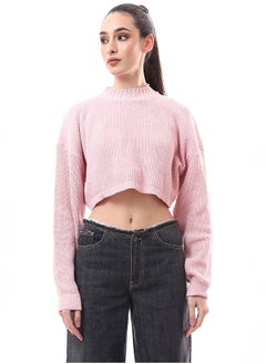 اشتري Ribbed Mock Neck Pink Cropped Pullover في مصر