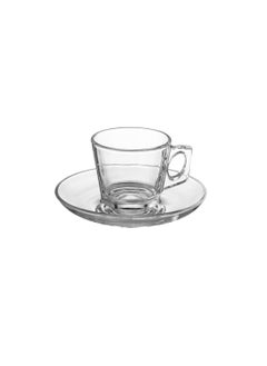 Buy Saudi coffee and espresso cups set, multi-purpose, 6 cups + 6 saucers, made of clear glass in Saudi Arabia