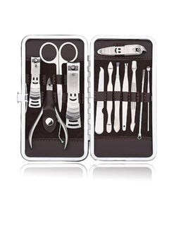 Buy 12-Piece Manicure Pedicure Nail Set with Leather Case Silver in Egypt
