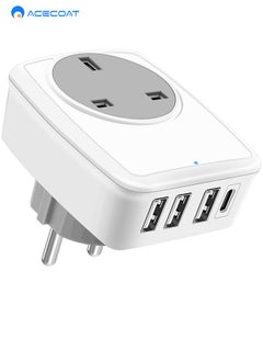 Buy Travel Adapter UK to EU Europe Plug Adaptor with USB C, Grounded European Power Adapter 4 USB Wall Charger for Germany Spain France Turkey Greece Iceland Poland and More (Type E/F) in Saudi Arabia