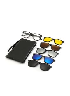 اشتري 6 In 1 Magnetic Clip Sunglasses for Men & Women, Polarized UV Protection Retro Square Eyeglasses Fit Over Night Driving في الامارات