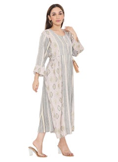 Buy SHORT STRIPE PRINTED VISCOSE FRONT BUTTONED STYLED ARABIC KAFTAN JALABIYA DRESS in Saudi Arabia