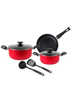 اشتري 7 Piece Nonstick Cookware Set, 24CM Casserole + Lid, 20CM Casserole + Lid, 24CM Frypan, Nylon Turner, Nylon Ladle BC131 في السعودية