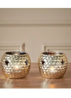 Buy Dune 2-Piece Ceramic Hammered Candleholder Set - 11x11x8.5 cm in Saudi Arabia