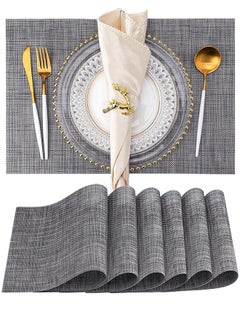 Buy Placemats Set of 6, Heat-Resistant Woven Vinyl Placemat, Non-Slip Washable PVC Table Mat, , Kitchen Table 30x45 cm Dark Grey in Saudi Arabia