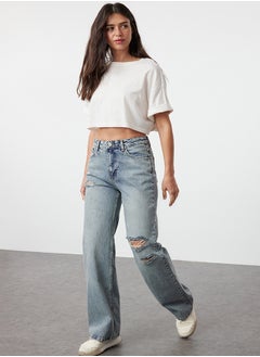 Buy Blue More Sustainable Ripped High Waist Wide Leg Jeans TWOSS24JE00198 in Egypt