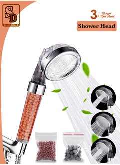 Buy Handheld Shower Head, 3 Stage Filter Purifier, High Water Pressure Ionic Showerhead for Spa Experience, Dry Skin & Hair Therapy in Saudi Arabia