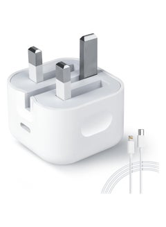 اشتري Fast Charger Plug, 20W USB C Fast Charger with 1M Cable for iPhone 14 13 12 Pro Max/Mini/Plus,Pad Pro,USBC PD Wall Charging Plug UK Type C Power Adapter and 6FT Cord في الامارات