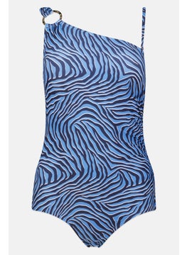 اشتري Women One Shoulder Animal Pattern One Piece Swimwear, Blue Combo في الامارات