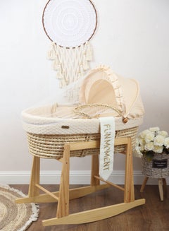 Buy Portable Baby Moses Basket Cot With Durable Rocking Stand (Beige) in UAE