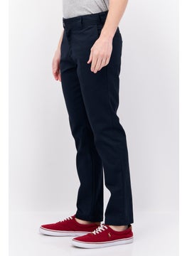 اشتري Men Slim Fit Solid Pants, Navy Blue في الامارات