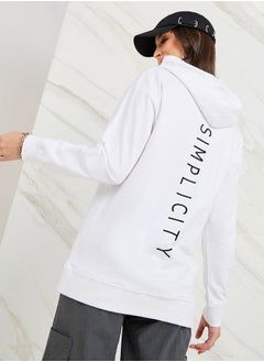 اشتري Regular Fit Longline Slogan Print Hoodie في السعودية