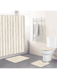 Buy 4-Piece Water-resistant Shower Curtain & Lid Toilet Cover Pedestal Rug Non-slip Bath Mat Bathroom Decoration Accessories in UAE