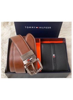 Buy Tommy Hilfiger Belt and Wallet Set - Premium Leather, Black Wallet, Brown Belt in Egypt