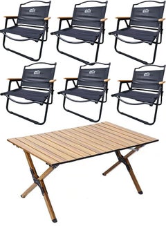Buy Portable Folding Table with 6 Chairs Set Wooden table Outdoor and Indoor Picnic Camping set in UAE