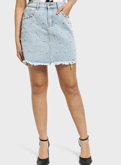 Buy Embellished Denim Mini Skirt in Saudi Arabia