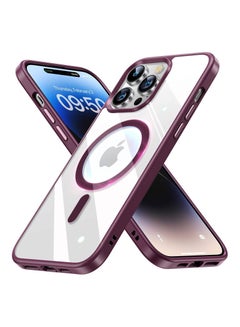 اشتري حافظة مغناطيسية كريستالية شفافة لهاتف iPhone 14 Pro Max (6.7 بوصة) حافظة Magsafe [ليست صفراء] [حماية عسكرية] [رقم 1 مغناطيس قوي] حافظة هاتف رفيعة - أحمر خمري في مصر