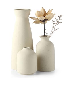 Buy Ceramic Vase Set 3 Small Flower Vases for Modern Home Decor Decorative Vase for Pampas Grass and Dried Flowers Beige in UAE