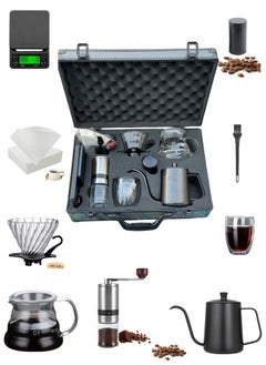 اشتري V60 Coffee Set Manual Pour Over Coffee Maker Set Coffee Accessories with Portable Carry Case Stainless Gooseneck Kettle في السعودية