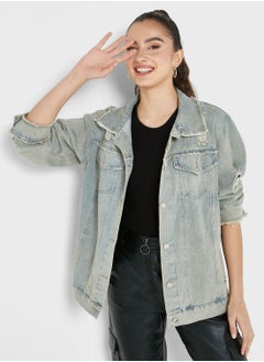 Buy Oversized Distressed Denim Jacket in UAE