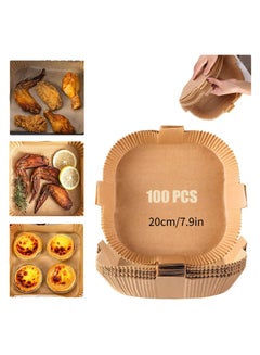Buy Air Fryer Disposable Paper Liner Square Parchment Cooking Non-Stick Baking Roasting Food Grade Paper for Air Fryer Microwave Oven Frying Pan Oil-proof Water-proof (100PCS 7.9 Inch Natural) in Saudi Arabia