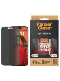 Buy PanzerGlass™ Privacy Screen Protector for iPhone 15 Pro - Ultra-Wide Fit and scratch-resistant tempered glass iPhone screen and privacy protector - with mounting aid for easy installation in UAE