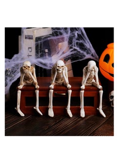 Buy Halloween Skeleton Decoration, 3 Pcs 20cm Full Body Skeleton with Posable Legs and Different Hand Posture, Scary Skull Ornament for Indoor Outdoor Halloween Decoration Haunted House Props (Beige) in UAE