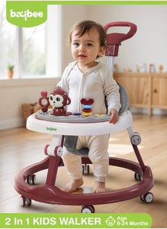 Buy Drono Pro Baby Walker For Kids, Round Kids Walker With Parental Push Handle, 4 Seat Height, Baby Push Walker With Tray & Musical Toy Bar Toddler Walker For Baby 6-18 Months Boy Girl Red in Saudi Arabia