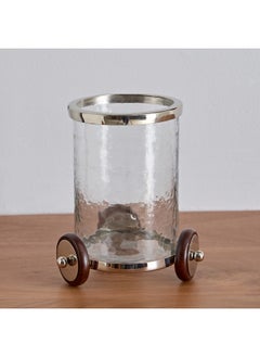 Buy Aura Tealight Holder Glass Hurricane with Wheels Stand 15 x 19 x 15 cm in Saudi Arabia