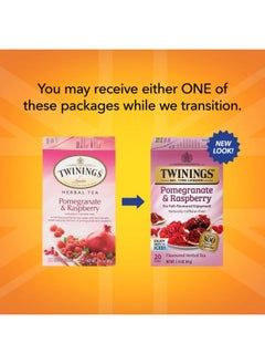 Buy Twinings Pomegranate And Raspberry Tea - Naturally Caffeine-Free Herbal Tea Bags Individually Wrapped, 20 Count in UAE