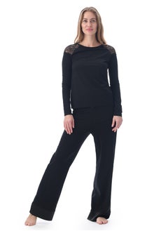 Buy Elegant and Comfortable Loungewear Top and Pyjama Set Black in UAE