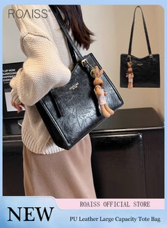 Buy Women's Large Capacity Pu Pitot Bag With Pendant Fashion Versatile Daily Shoulder Bag Zipper Closure Design For Adjustable Underarm Bag in UAE