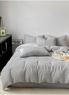 Buy Queen Size 6 Piece Bedding Set Without Filling, Washable Cotton Light Grey Color. in UAE