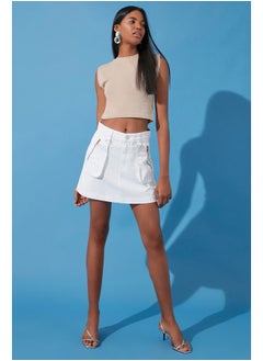 اشتري White Zipper Detail Mini Denim Skirt TWOSS24ET00080 في مصر