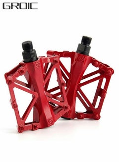Buy Mountain Road Bicycle Flat Bike Pedals 9/16 for MTB with 16 Anti-Skid Pins -Universal Lightweight Aluminum Alloy Platform Pedal-Red in Saudi Arabia