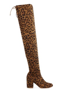 Buy Minimal Drawstring Detail Knee-High Boots in Leopard in UAE