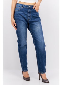 Buy Women Slim Fit High Rise Straight Leg Washed Jeans, Blue in UAE