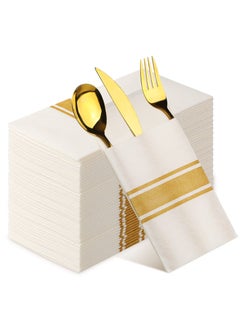 Buy 50 Built-in Cutlery Bags Disposable Linen Napkins for Knives and Forks for any Napkin Holder Wedding, Party and Banquet Cloth Napkins Bulk in Saudi Arabia