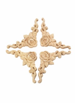 اشتري Wood Appliques Onlays for Furniture, 4 Pcs Unpainted Wooden Carved Rose Decals DIY Decorative في السعودية