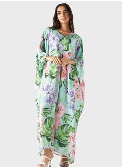 Buy Floral Print Cape Sleeve Dress in Saudi Arabia