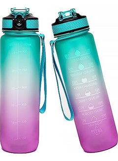 Buy 1L Motivational Water Bottle with Time Marker and Straw, BPA Free Leakproof Portable Gym Water Bottle for Fitness Outdoor Sports (Green) in Saudi Arabia