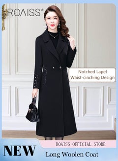 Buy Women Contrast Binding Dual Pocket Overcoat Women Stylish Coat Warm Pure Color Long Jacket Women Outwear Slim High Quality Women Jackets in UAE