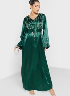 Buy V-Neck Embellished Jalabiya in UAE