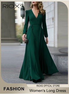 Buy Women's Dresses Elegant V Neck Long Dress Long Sleeve Party Wedding Maxi Dress For Special Occasions in Saudi Arabia