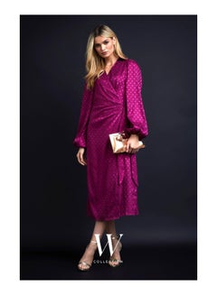 Buy Jacquard Spot Wrap Midi Dress in UAE