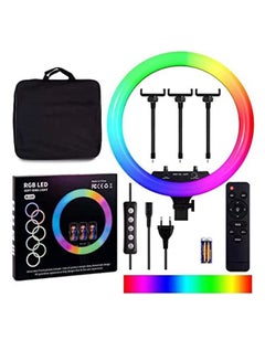 Buy Padom 18-inch RGB Ring Light with Stand, 42W Dimmable Bi-Color 3200K-5600K CRI 95+ LED Ring Light with 0-360 Full Color, 9 Special Scenes Effect for Selfie/Makeup/Party/Vlog/YouTube Video Shooting in UAE