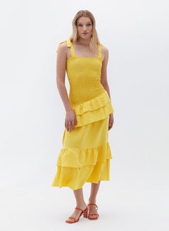 Buy Yellow Ruffled and Gipped Maxi Dress in Saudi Arabia