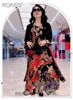 Buy Ladies Floral Pattern 2-Piece Set Dress for Comfortable and Fashionable Look - Loose Fit Dress with Simple Design in UAE