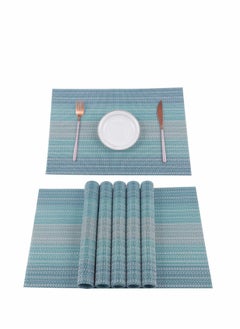 Buy Home Pure Linen Placemats Chambray Teal Set of 6 Athena Pure Linen Natural Fabric Handcrafted Machine Washable Weave Placemats Non-Slip Kitchen Table Mats in UAE