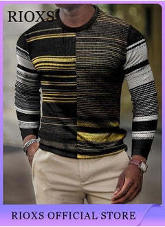 Buy Men's Round Neck Sweater Long Sleeve Sweatshirt Printed Slim Fit Top Shirt in UAE